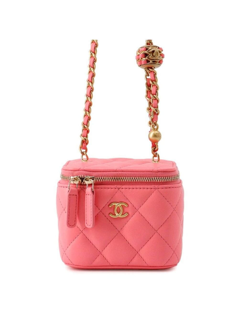 Chanel Chain Shoulder Bag CC Logo Quilted Coco Ball Vanity Small Lambskin